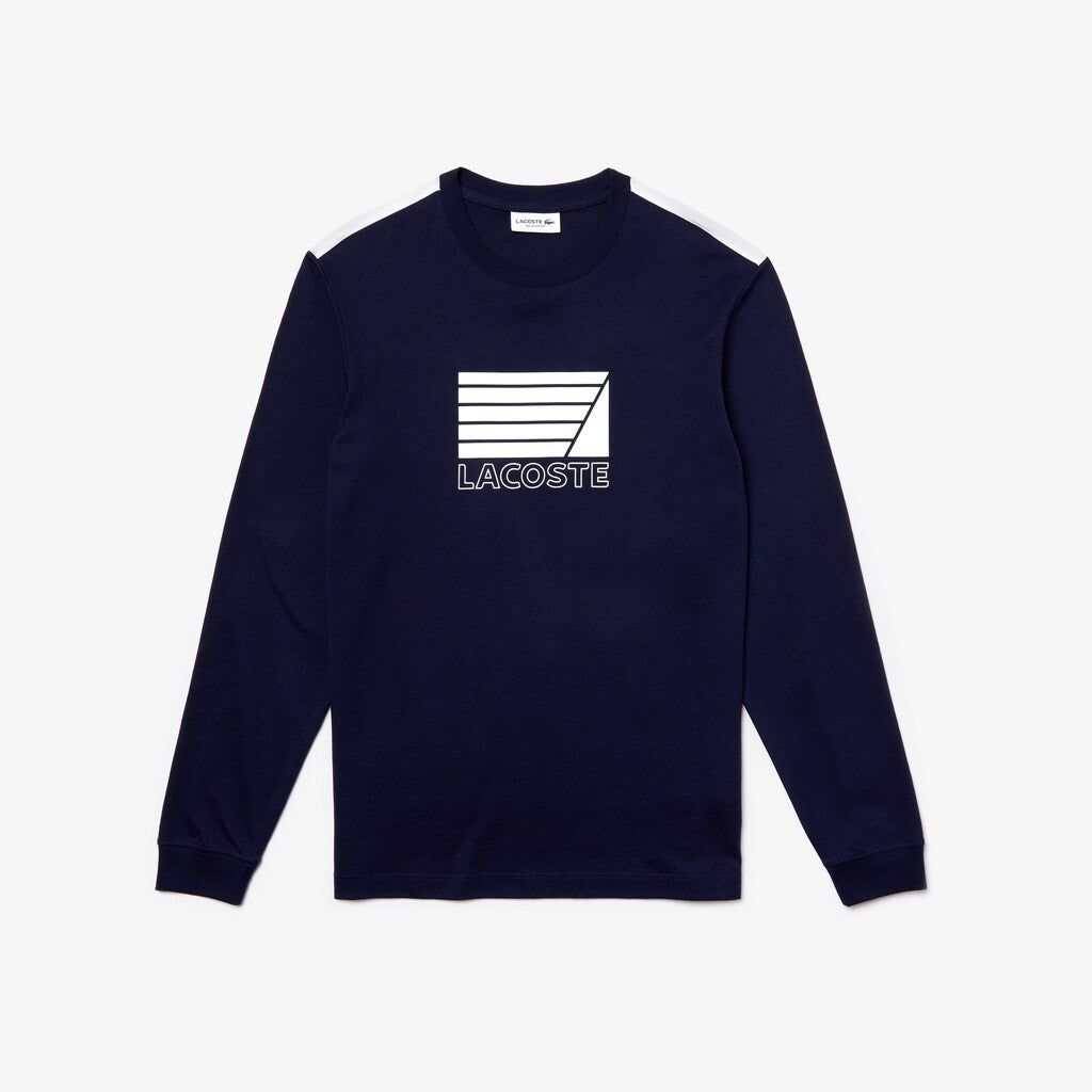 Mens   Crew Neck Cotton T-shirt | Lacoste Navy Blue / White • 525