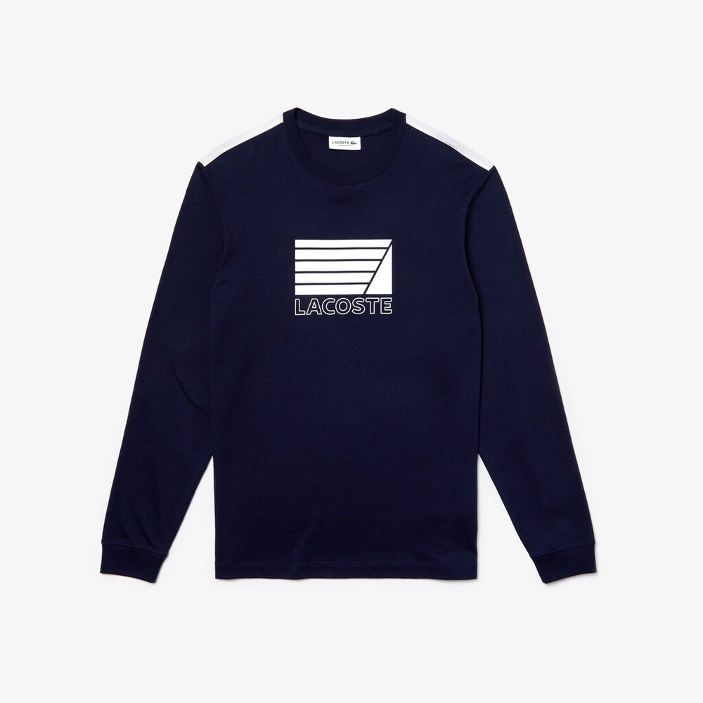 Mens   Crew Neck Cotton T-shirt | Lacoste Navy Blue / White • 525