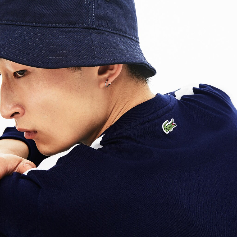 Mens   Crew Neck Cotton T-shirt | Lacoste Navy Blue / White • 525