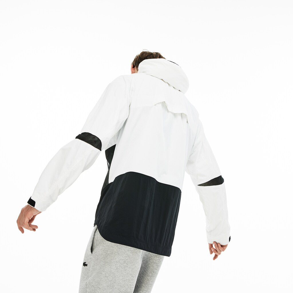 Mens   Lacoste Motion Collapsible Colorblock Windbreaker | Lacoste White / Black • Au8