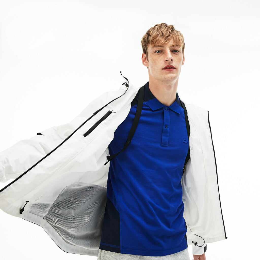 Mens   Lacoste Motion Collapsible Colorblock Windbreaker | Lacoste White / Black • Au8