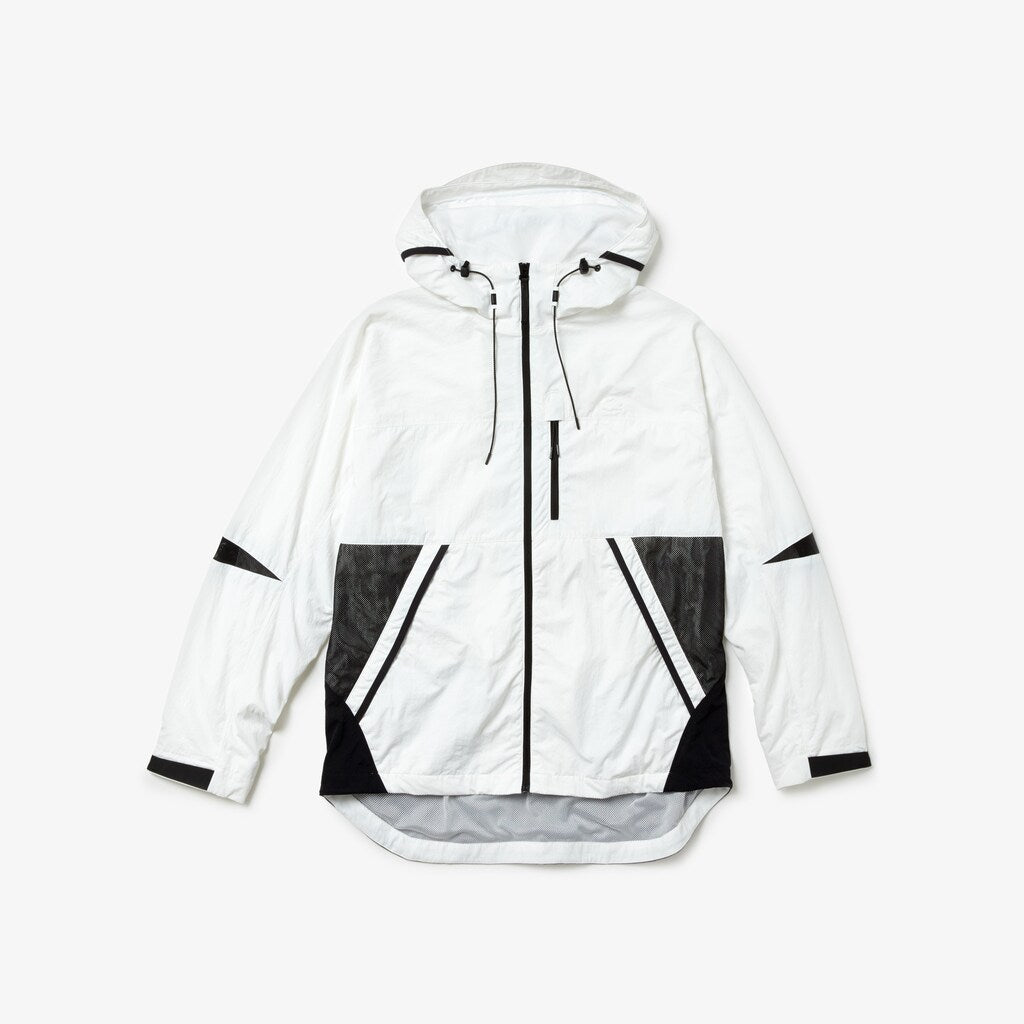 Mens   Lacoste Motion Collapsible Colorblock Windbreaker | Lacoste White / Black • Au8