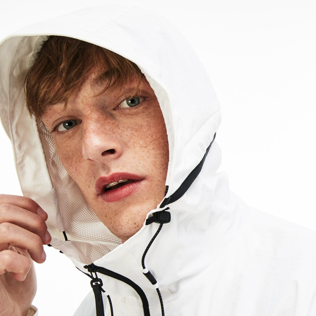 Mens   Lacoste Motion Collapsible Colorblock Windbreaker | Lacoste White / Black • Au8