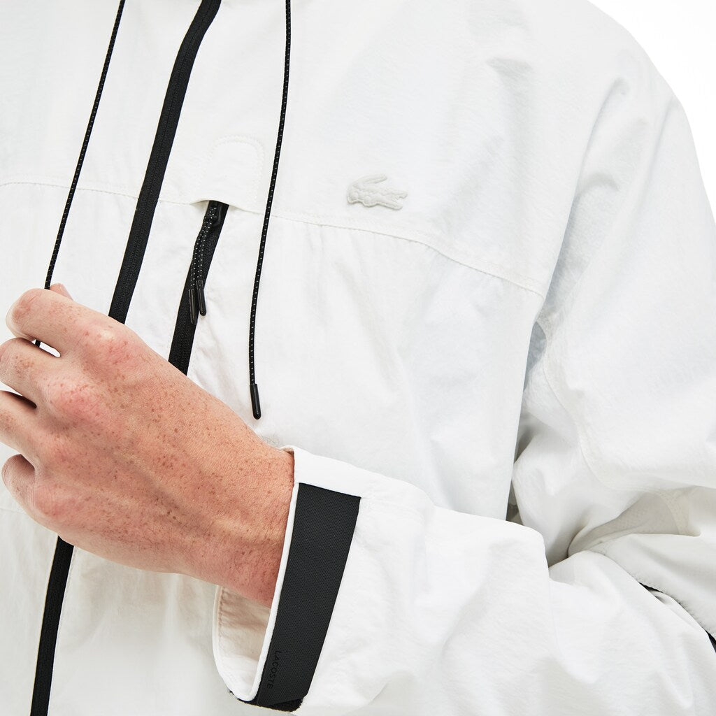 Mens   Lacoste Motion Collapsible Colorblock Windbreaker | Lacoste White / Black • Au8
