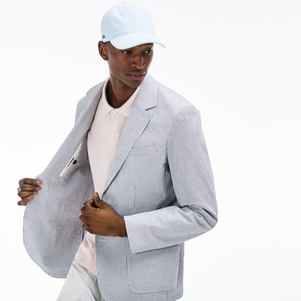 Mens   Slim Fit Stretch Cotton Blazer | Lacoste Navy Blue / White • 525