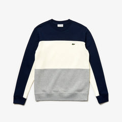 Mens   Crew Neck Colorblock Piqué Fleece Sweatshirt | Lacoste Grey Chine / White / Navy Blue • 89Q