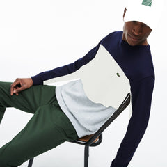 Mens   Crew Neck Colorblock Piqué Fleece Sweatshirt | Lacoste Grey Chine / White / Navy Blue • 89Q