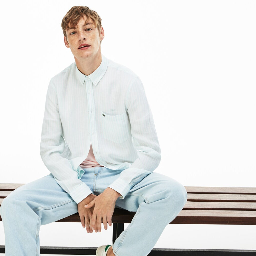 Mens   Regular Fit Linen Shirt | Lacoste Light Blue • F8R