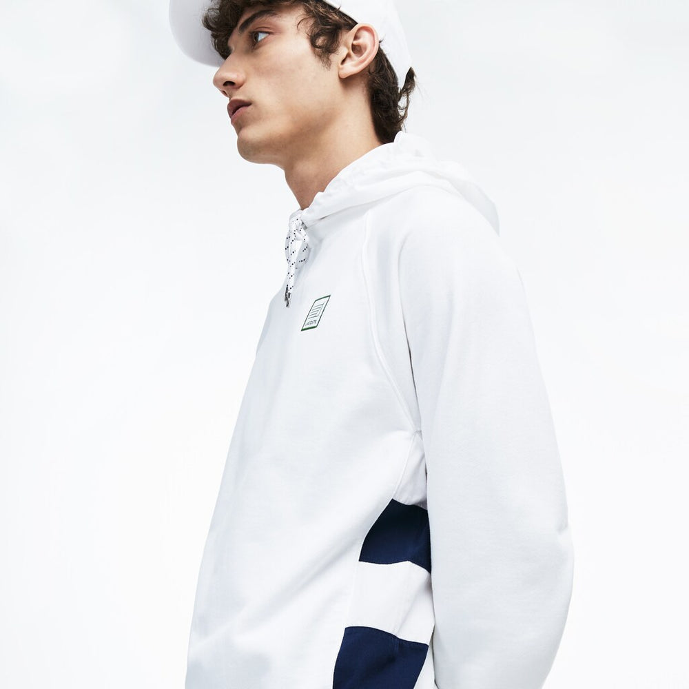 Mens   Hooded Fleece Sweatshirt | Lacoste White / Navy Blue • 522