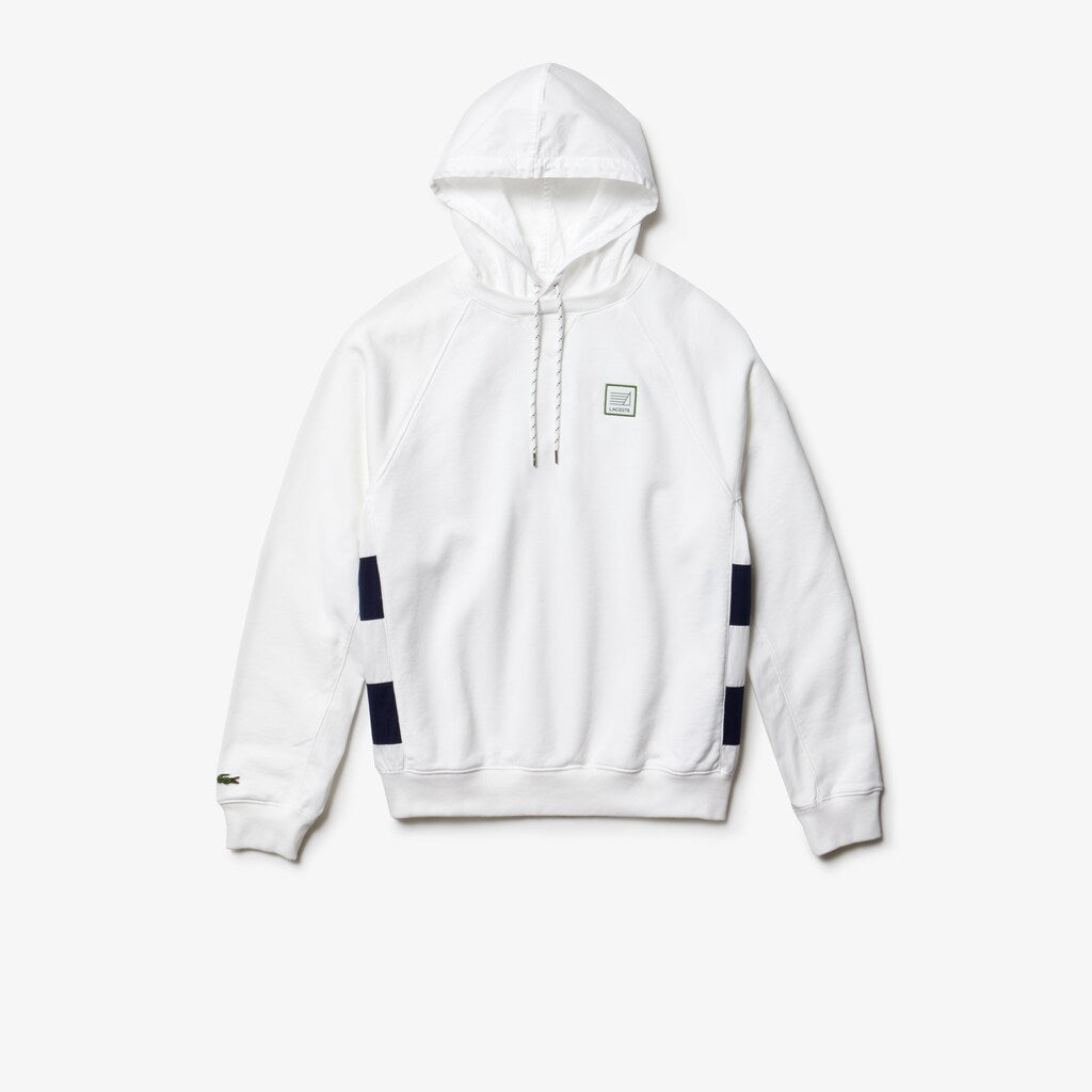 Mens   Hooded Fleece Sweatshirt | Lacoste White / Navy Blue • 522