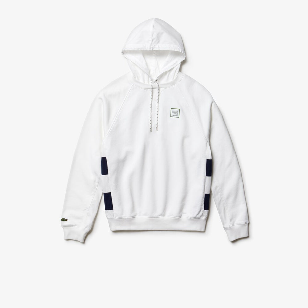 Mens   Hooded Fleece Sweatshirt | Lacoste White / Navy Blue • 522