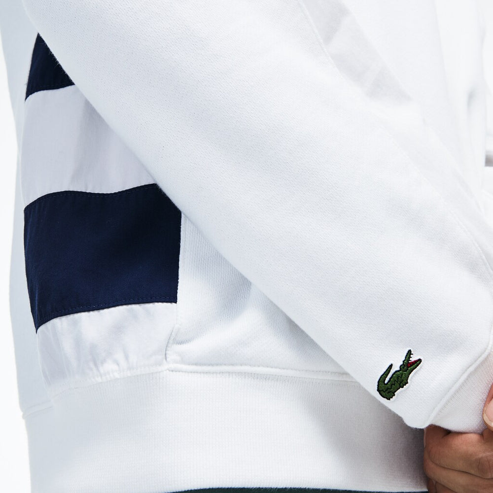 Mens   Hooded Fleece Sweatshirt | Lacoste White / Navy Blue • 522