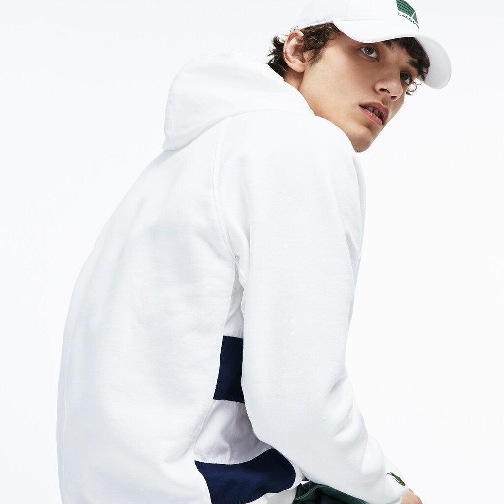 Mens   Hooded Fleece Sweatshirt | Lacoste White / Navy Blue • 522