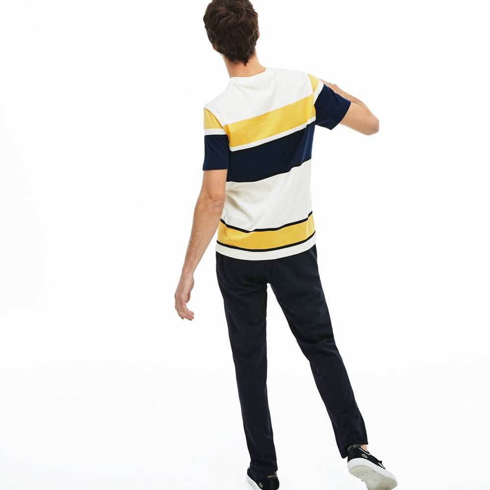Mens   Crew Neck Cotton T-shirt | Lacoste White / Black / Yellow / Navy Blue • 5Vh