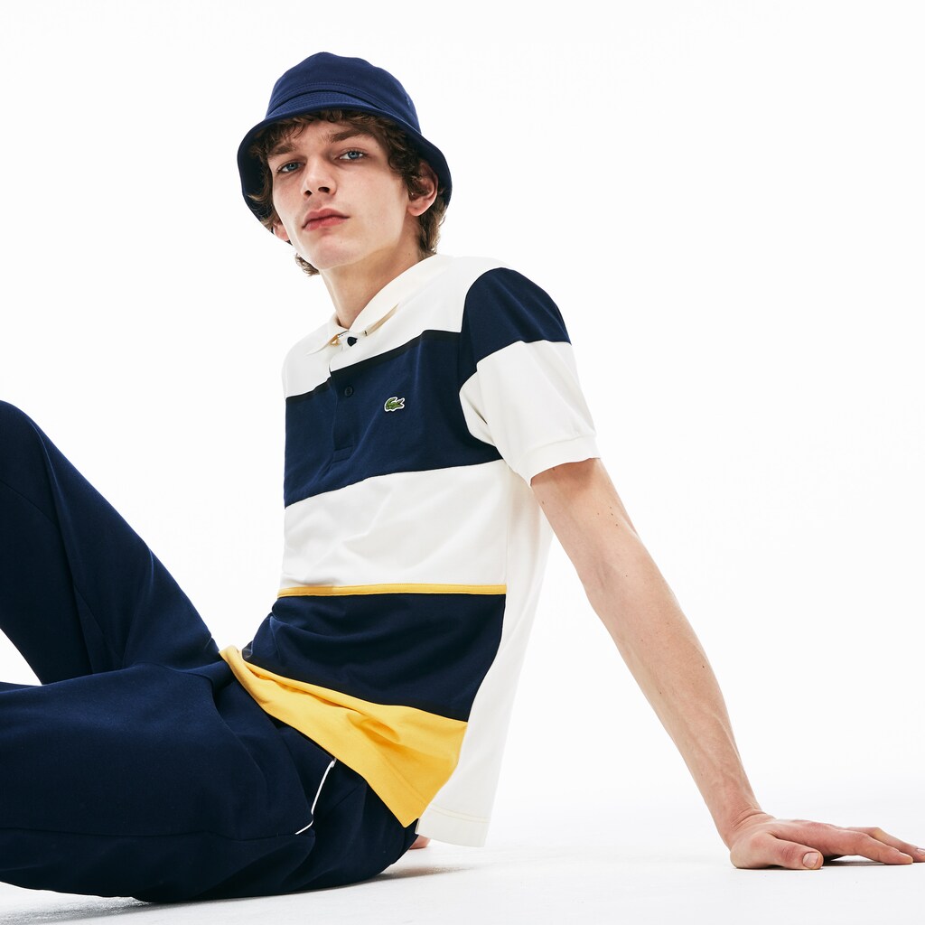 Mens   L.12.12 Technical Piqué Polo | Lacoste Yellow / Navy Blue / White • 7Eh