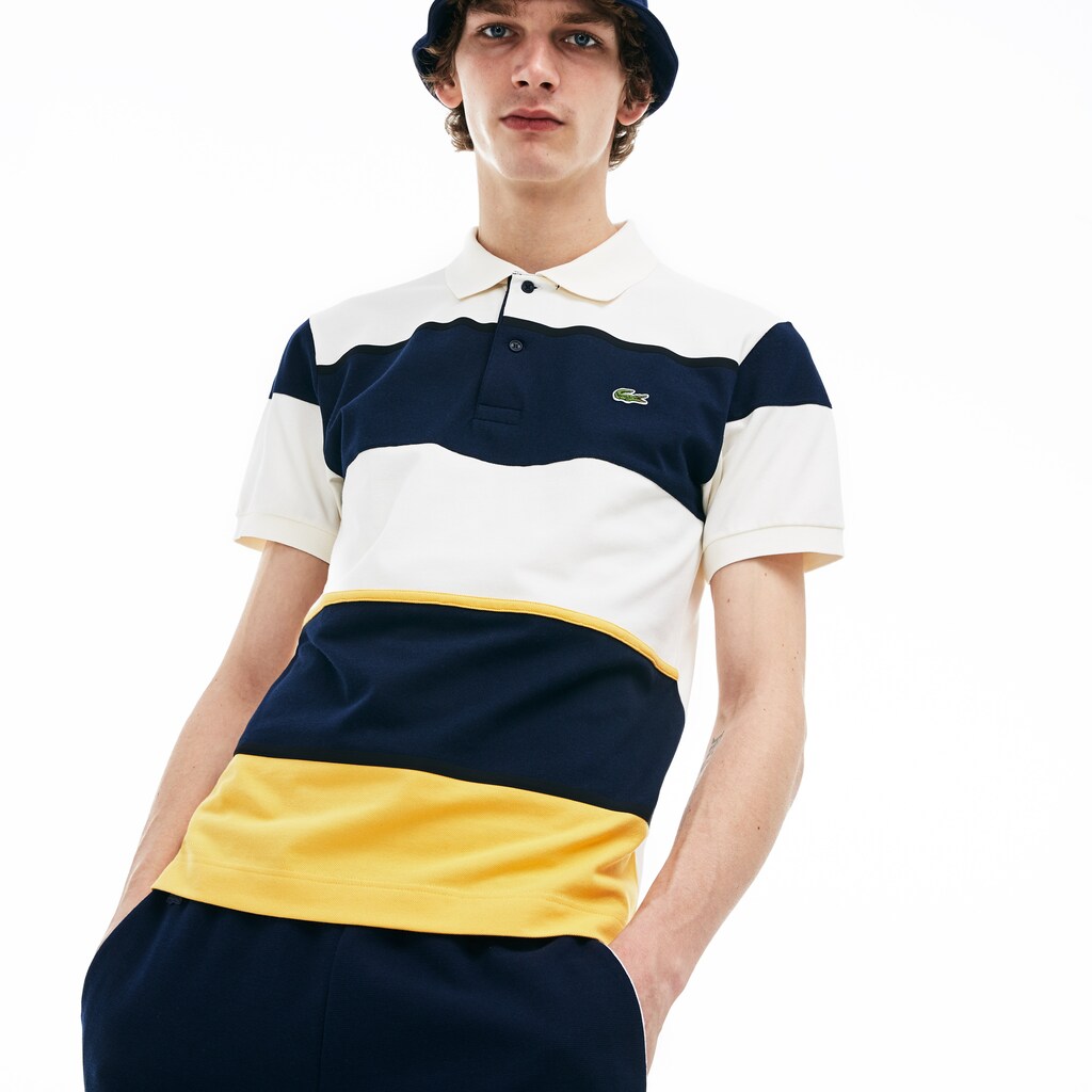 Mens   L.12.12 Technical Piqué Polo | Lacoste Yellow / Navy Blue / White • 7Eh