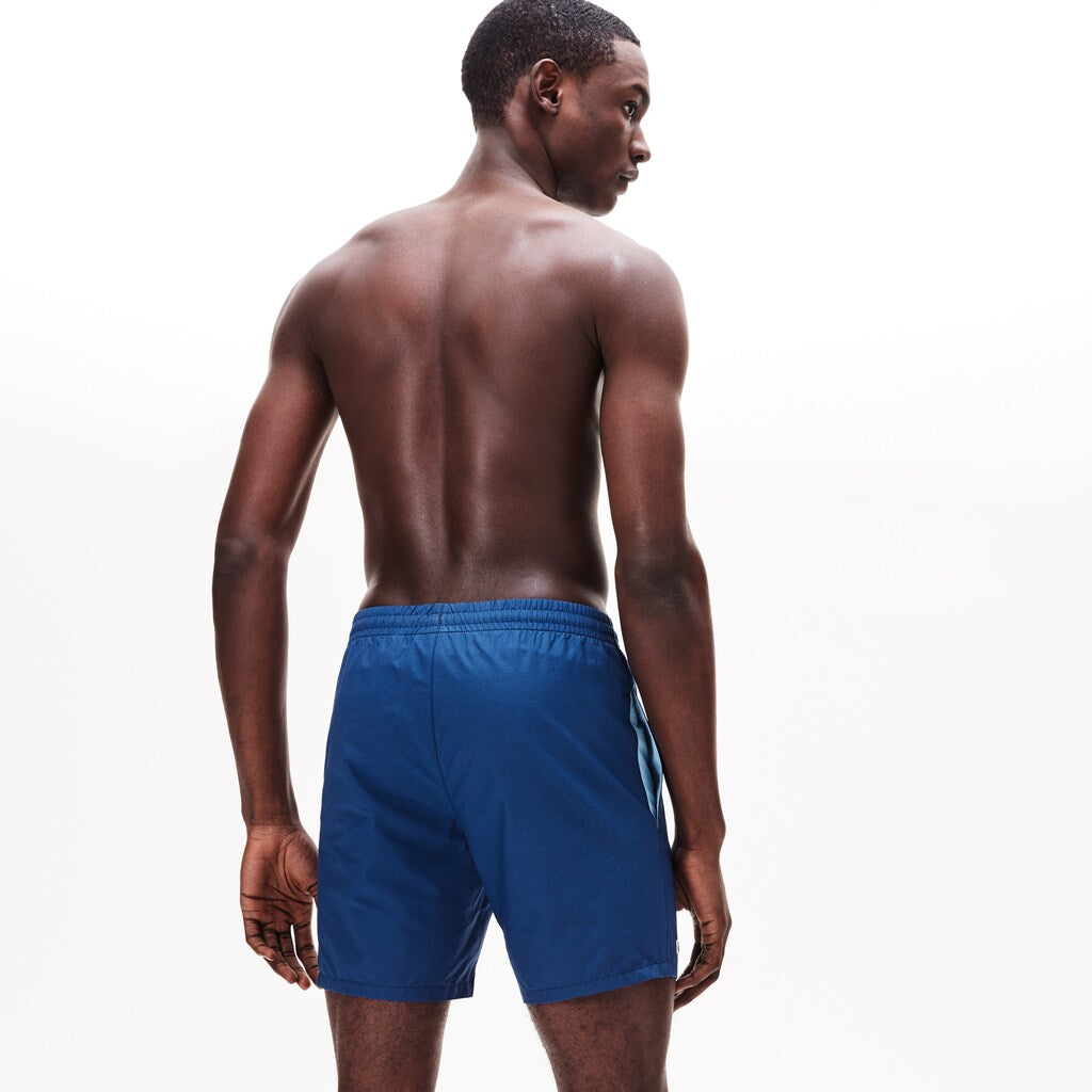 Mens   Lightweight Cotton Swim Trunks With Pockets | Lacoste Navy Blue / Light Blue • 9Ba