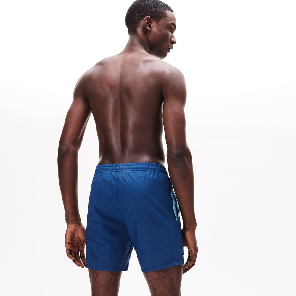 Mens   Lightweight Cotton Swim Trunks With Pockets | Lacoste Navy Blue / Light Blue • 9Ba