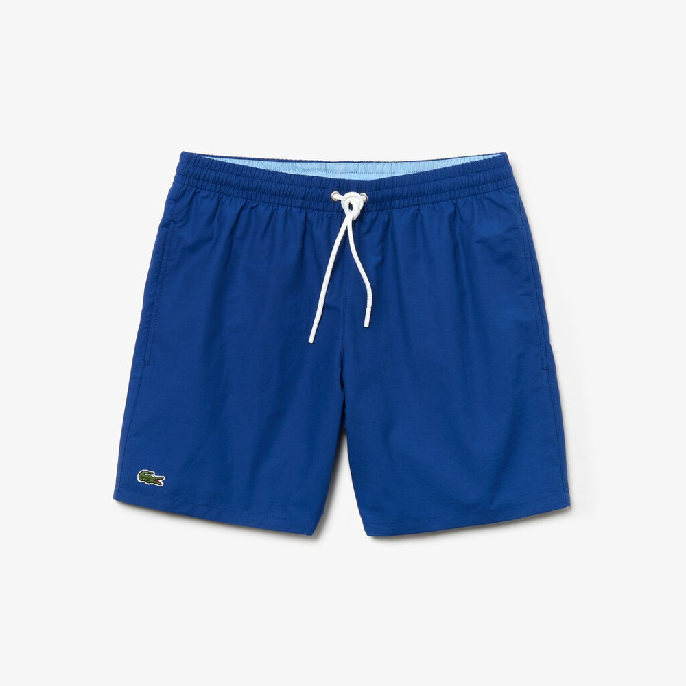 Mens   Lightweight Cotton Swim Trunks With Pockets | Lacoste Navy Blue / Light Blue • 9Ba