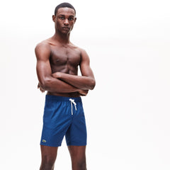 Mens   Lightweight Cotton Swim Trunks With Pockets | Lacoste Navy Blue / Light Blue • 9Ba