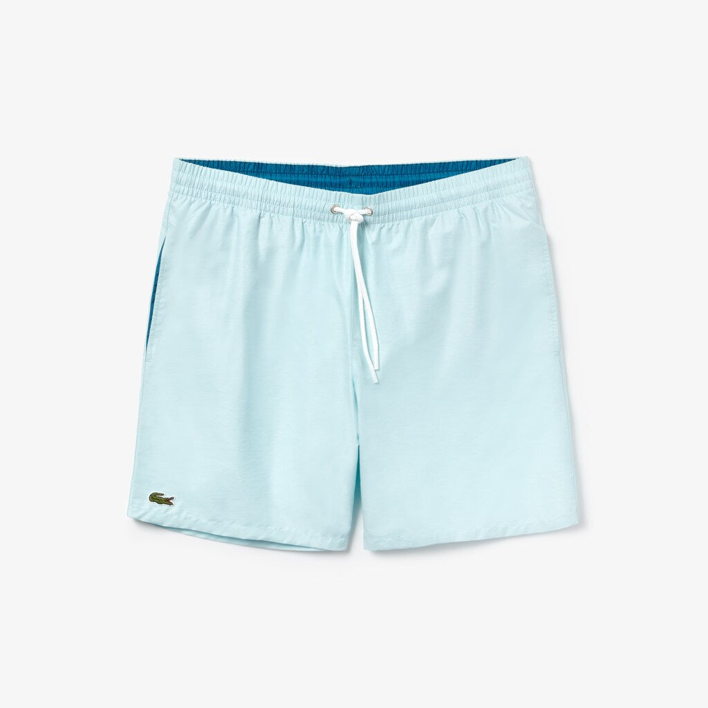 Mens   Lightweight Cotton Swim Trunks With Pockets | Lacoste White / Blue • 7Jq