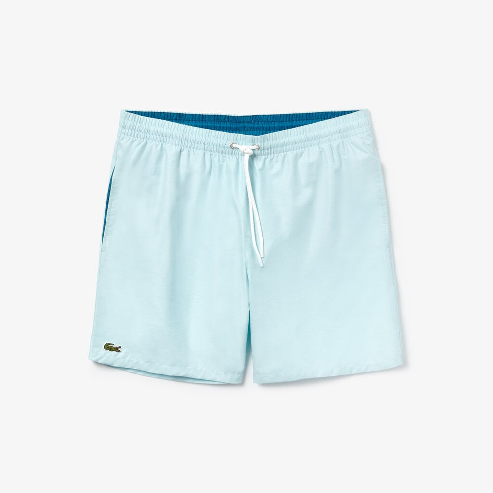 Mens   Lightweight Cotton Swim Trunks With Pockets | Lacoste White / Blue • 7Jq