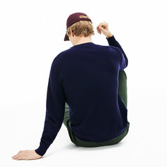 Mens   Crew Neck Cotton Sweater | Lacoste Navy Blue / Brown • 883