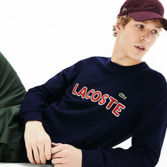 Mens   Crew Neck Cotton Sweater | Lacoste Navy Blue / Brown • 883