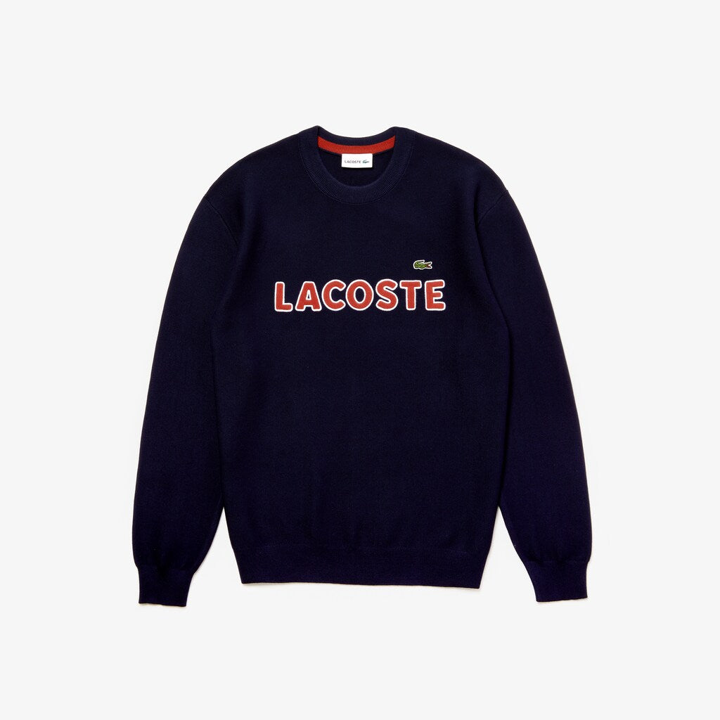 Mens   Crew Neck Cotton Sweater | Lacoste Navy Blue / Brown • 883