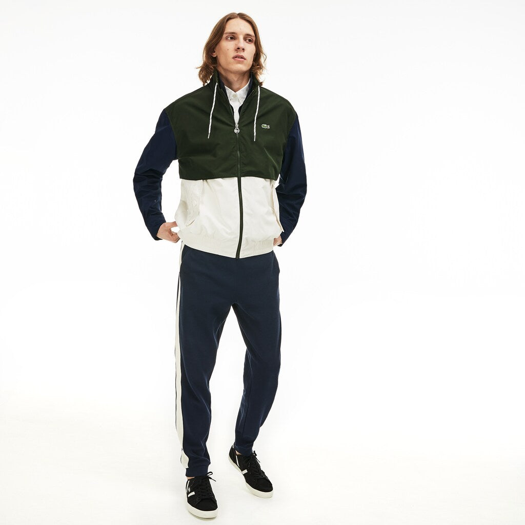 Mens   Water-Resistant Full-Zip Jacket | Lacoste White / Khaki Green / Navy Blue • 9Nj