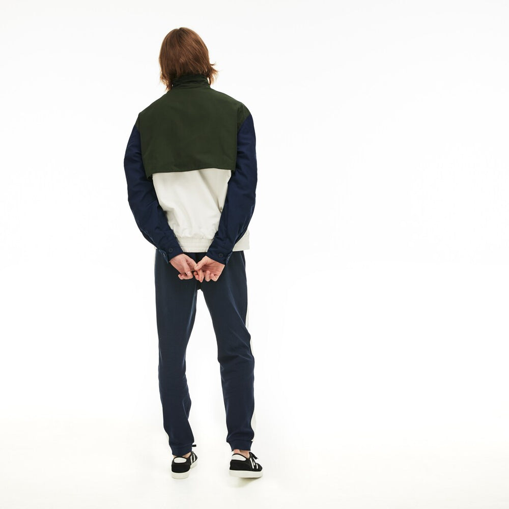 Mens   Water-Resistant Full-Zip Jacket | Lacoste White / Khaki Green / Navy Blue • 9Nj