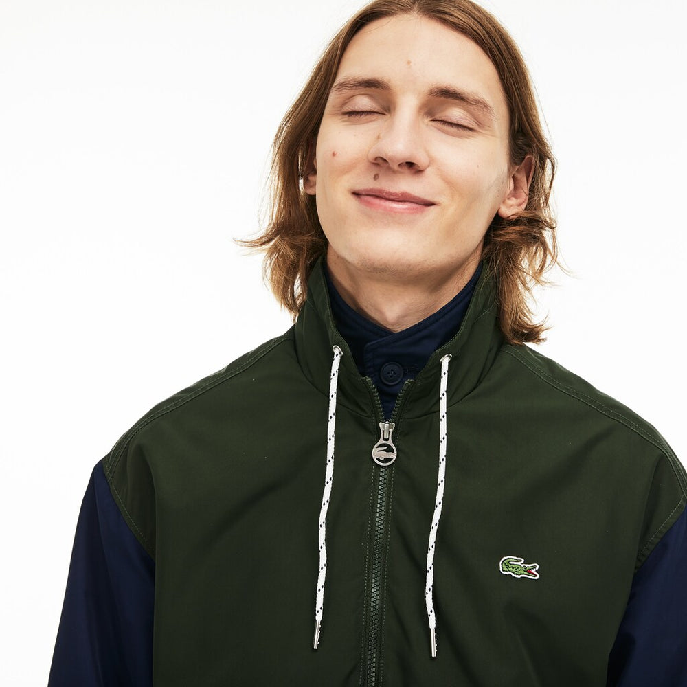 Mens   Water-Resistant Full-Zip Jacket | Lacoste White / Khaki Green / Navy Blue • 9Nj