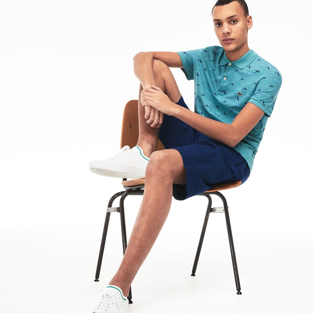 Mens   Slim Fit Cotton And Linen Piqué Polo | Lacoste Blue / White • 9Kz