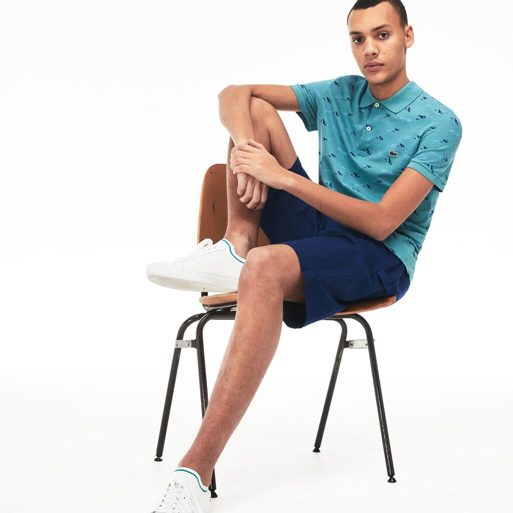 Mens   Slim Fit Cotton And Linen Piqué Polo | Lacoste Blue / White • 9Kz