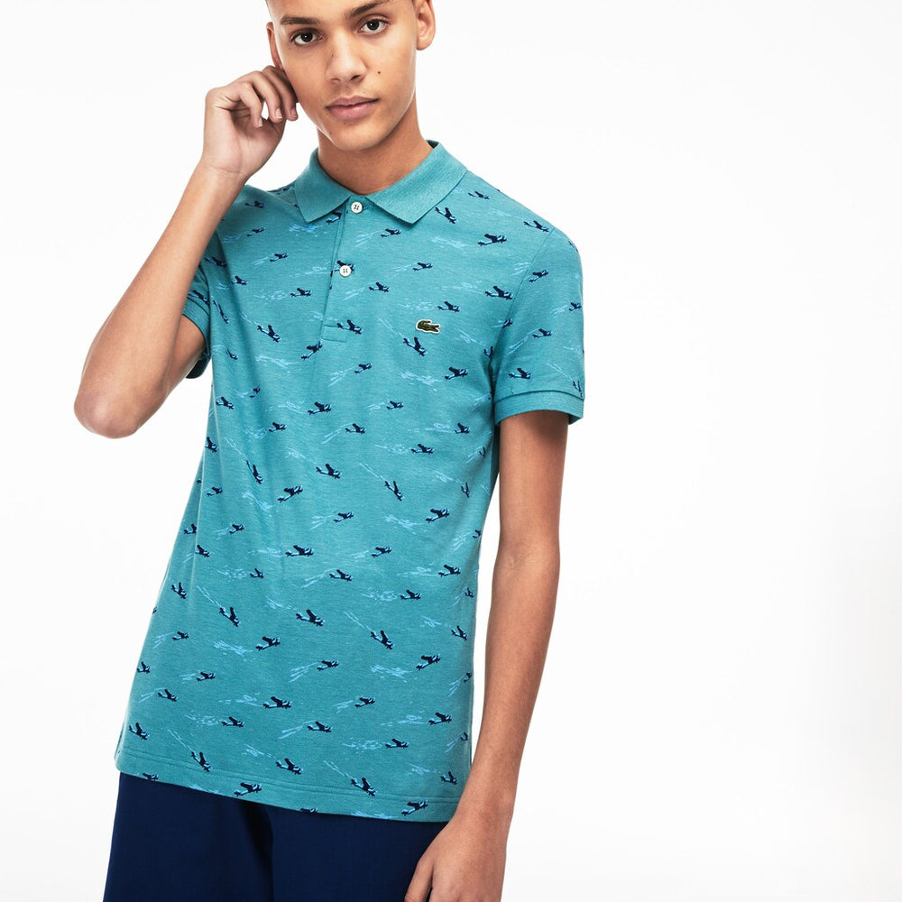 Mens   Slim Fit Cotton And Linen Piqué Polo | Lacoste Blue / White • 9Kz