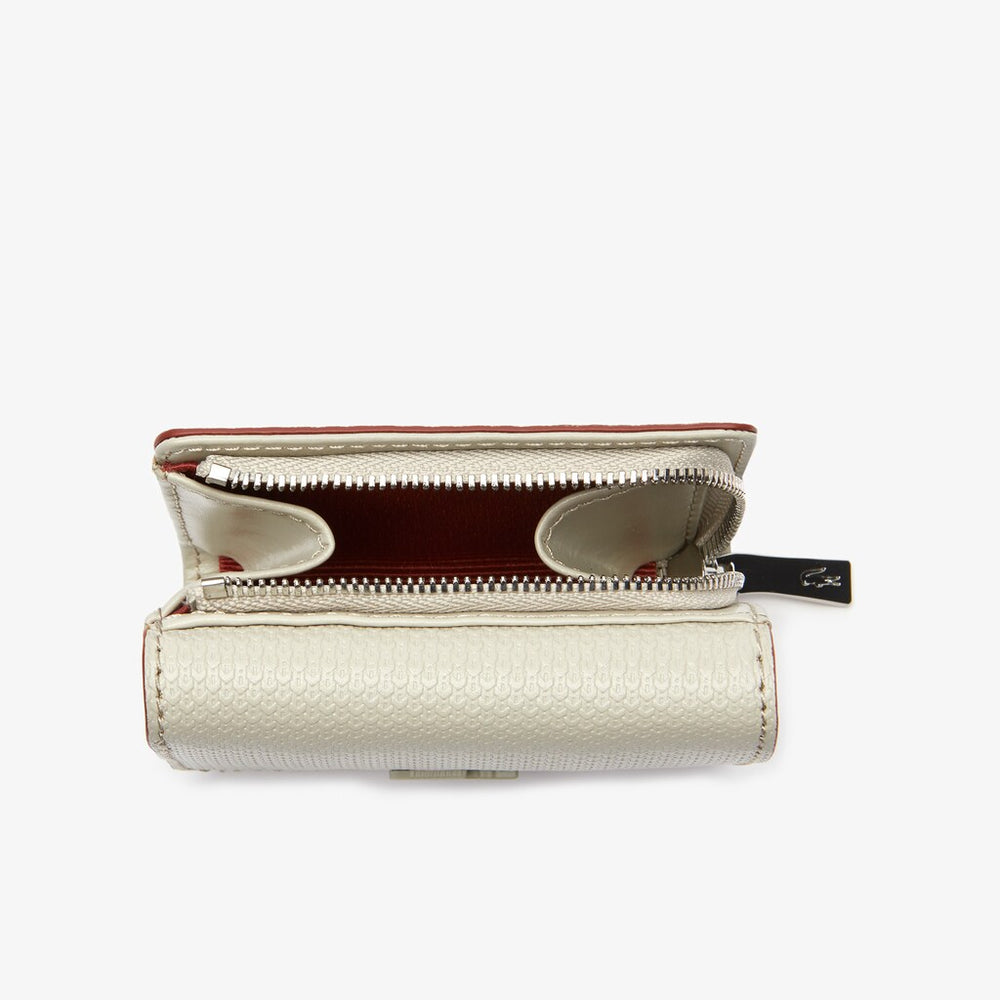 Womens Wo  Chantaco Small Leather 4 Card Wallet | Lacoste Feather Gray Marshmallow • B89