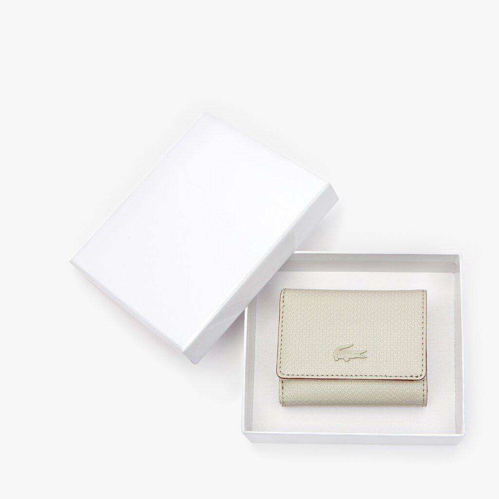 Womens Wo  Chantaco Small Leather 4 Card Wallet | Lacoste Feather Gray Marshmallow • B89