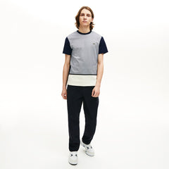 Mens   Crewneck Print-Blocked Cotton T-Shirt | Lacoste White / Navy Blue • 3J4