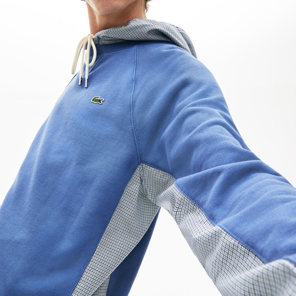 Mens   Paneled Print-Blocked Hooded Sweatshirt | Lacoste Blue / White • 4Mx