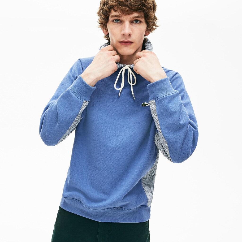 Mens   Paneled Print-Blocked Hooded Sweatshirt | Lacoste Blue / White • 4Mx