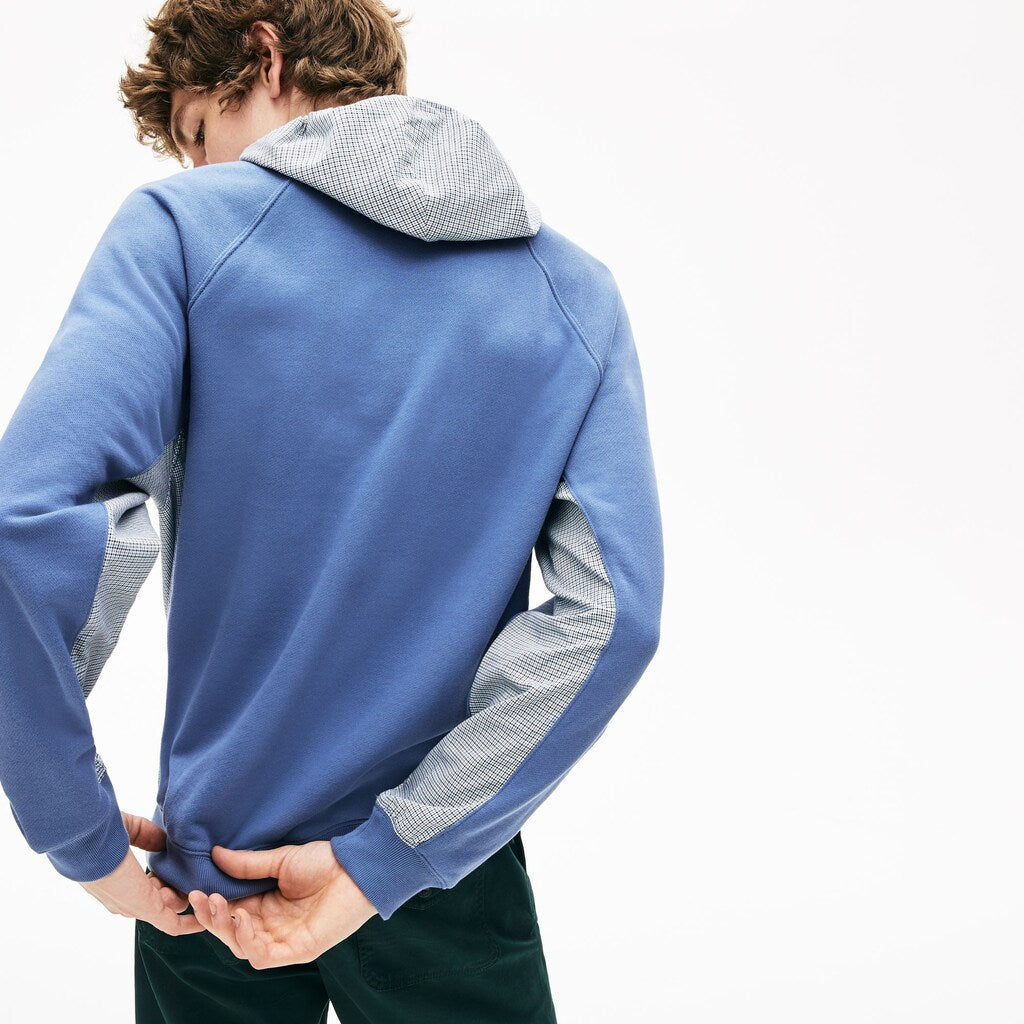 Mens   Paneled Print-Blocked Hooded Sweatshirt | Lacoste Blue / White • 4Mx