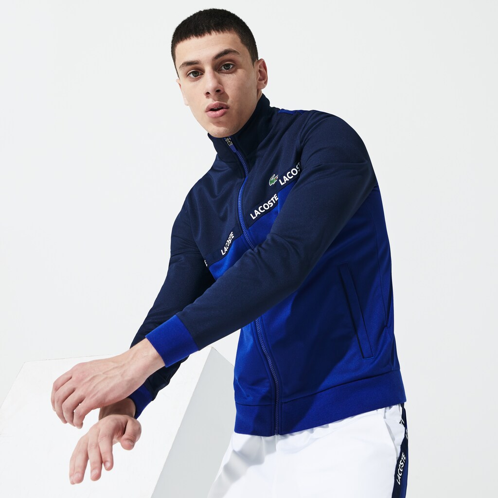 Mens   SPORT Signature Band Piqué Zip Sweatshirt | Lacoste Navy Blue • 1Vj