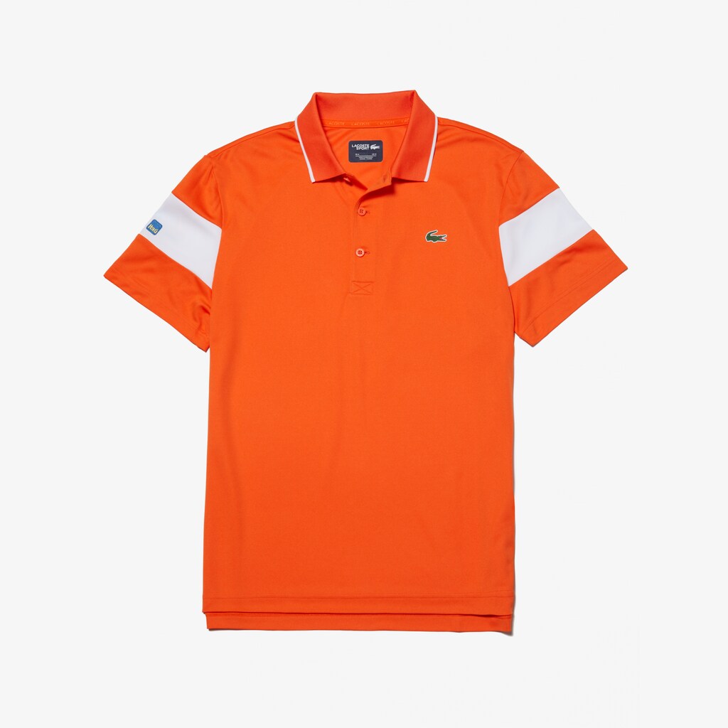 Mens   SPORT Miami Open Edition Bands Technical Piqué Polo | Lacoste Orange / White • 2Rz