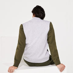 Mens   SPORT Contrast-Sleeve Fleece Varsity Jacket | Lacoste Grey Chine / Khaki Green / Grey Chine • 29T
