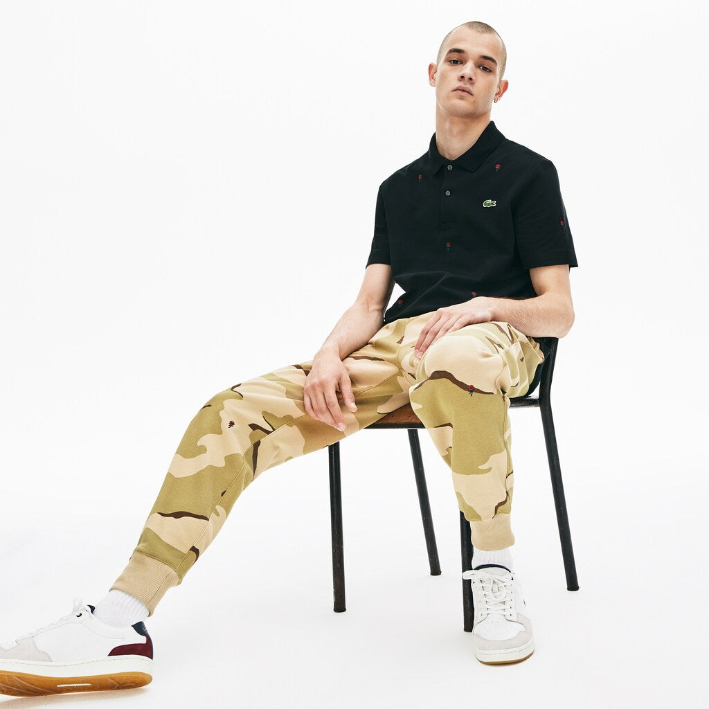 Mens   Live Rose Embroidered Camo Sweatpant | Lacoste Beige / White • 2Ug