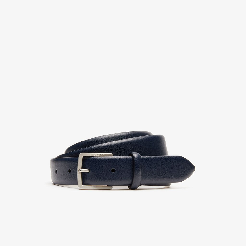 Mens   Engraved-Buckle Leather Belt | Lacoste Dark Sapphire • B88