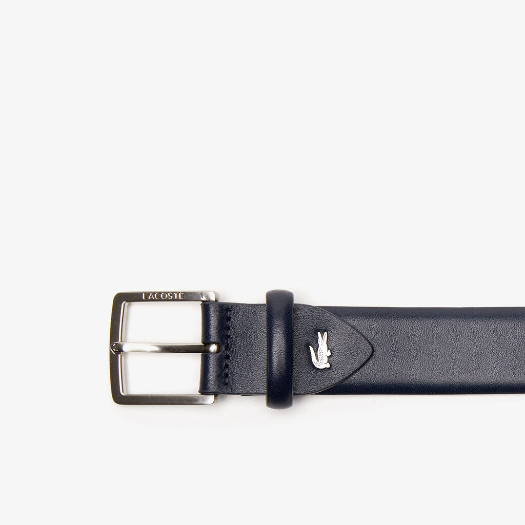 Mens   Engraved-Buckle Leather Belt | Lacoste Dark Sapphire • B88