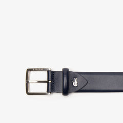 Mens   Engraved-Buckle Leather Belt | Lacoste Dark Sapphire • B88