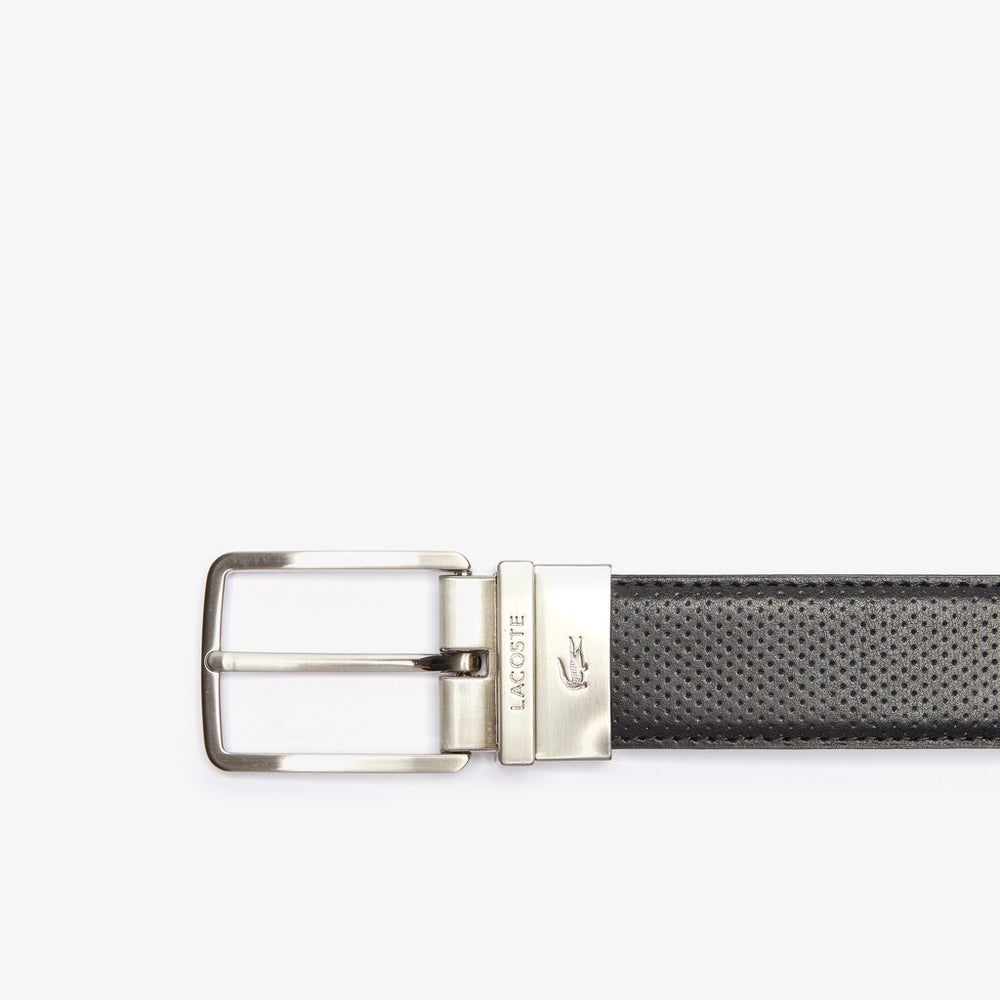Mens   Engraved-Buckle Reversible Piqué Leather Belt | Lacoste Black • 000