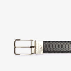 Mens   Engraved-Buckle Reversible Piqué Leather Belt | Lacoste Black • 000